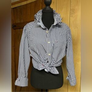 Tommy Hilfiger Navy and White Checkered Ruffle Shirt